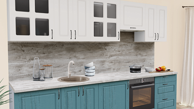 Кухня на заказ Пастель зефир - Дуб аквамарин